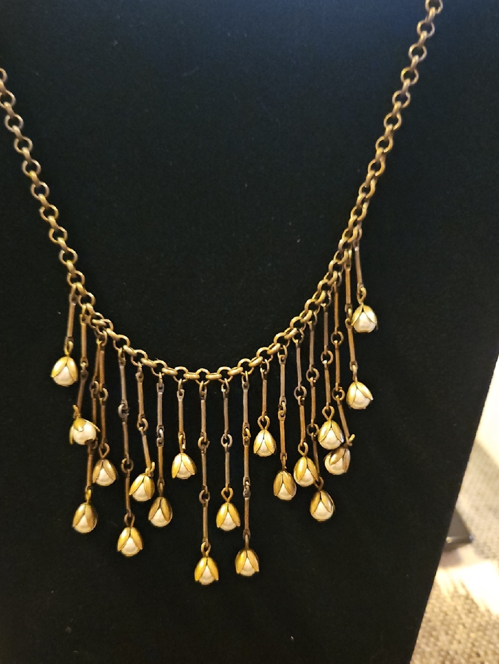 Plunder Gold-tone Tassel Drop Necklace with Teardrop Charms
